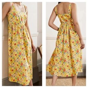 Boden Feminine Violet Floral Square Neck Pockets Midi Dress Honeycomb US 4P